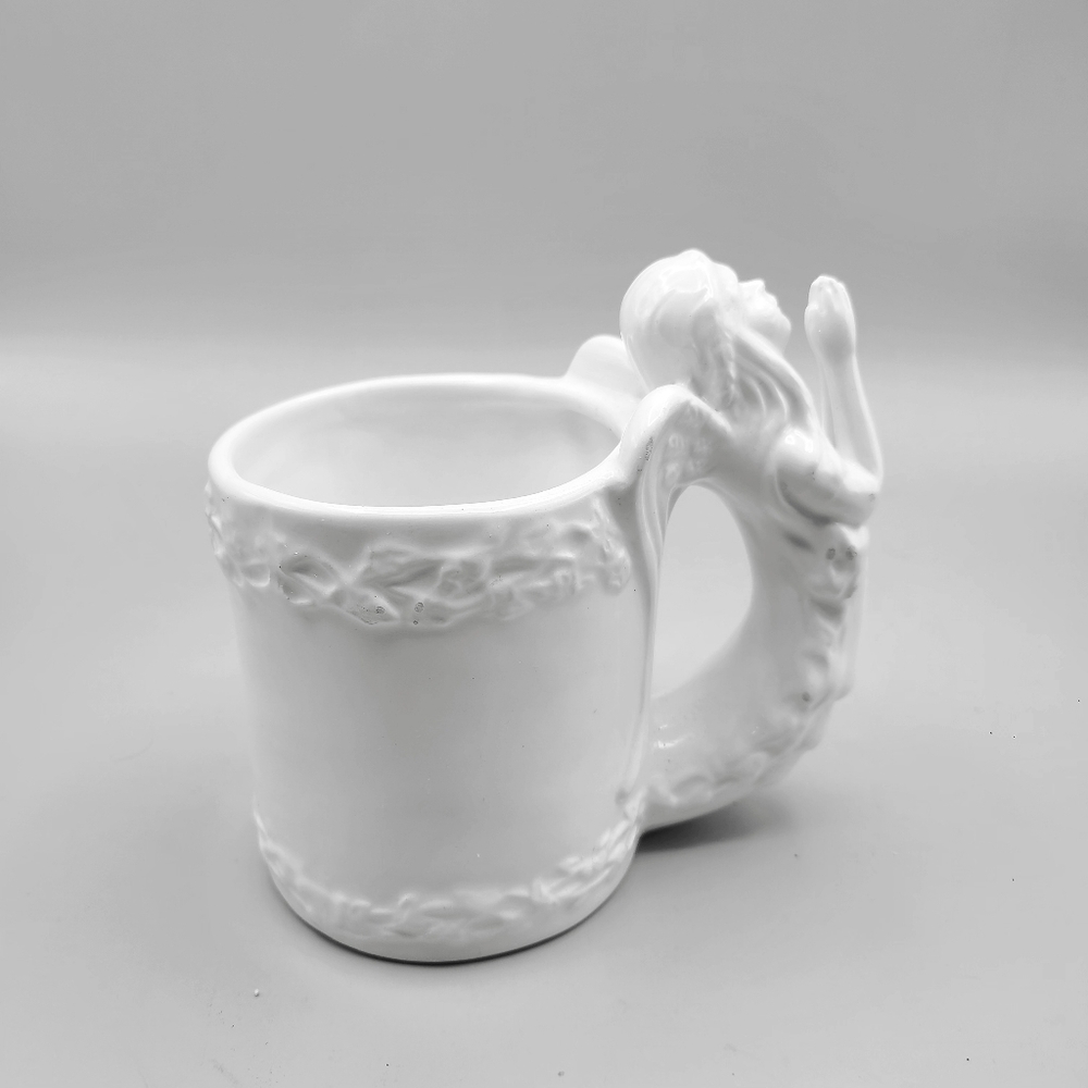Beautiful White Praying Angel Handle Mug